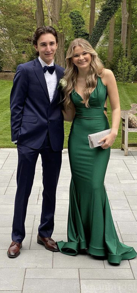 Elegant V-neck Mermaid Dark Green Long Evening Prom Dress Online, OL133