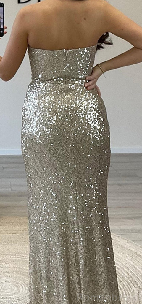 Shinning Mermaid Sleeveless Side Slit Silver Evening Prom Dress, OL192