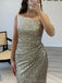 Shinning Mermaid Sleeveless Side Slit Silver Evening Prom Dress, OL192