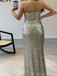 Shinning Mermaid Sleeveless Side Slit Silver Evening Prom Dress, OL192