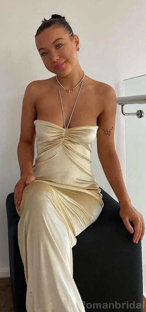 Sexy Halter Mermaid Elegant Champagne Long Evening Prom Dress Online, OL136