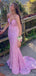 Sexy Spaghetti Straps V-neck Mermaid Pink Sequins Long Evening Prom Dress Online, OL138