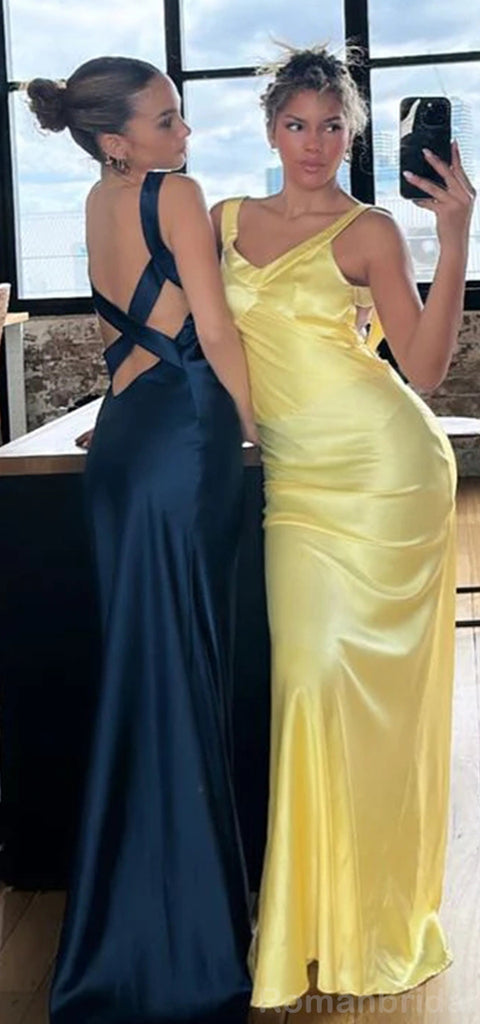 Gorgeous Straps Mermaid Backless Lemon Long Evening Prom Dress Online, OL142