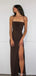Sexy Spaghetti Straps Mermaid Chocolate Long Evening Prom Dress with Side Slit, OL145