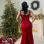 Elegant Straps Mermaid Side Slit Long Red Satin Bridesmaid Dresses Online, BG422