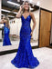 Elegant Spaghetti Straps Mermaid V-neck Royal Blue Evening Prom Dress Online, OL196