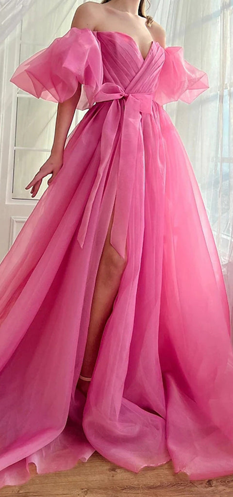 Gorgeous Off Shoulder Side Slit A-line Long Prom Dress Online, OL265