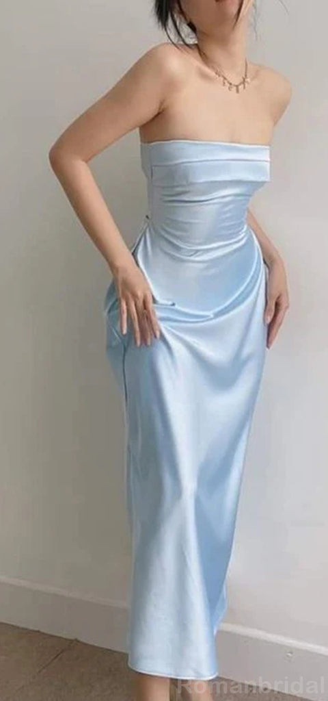 Simple Straight Neck Mermaid Sky Blue Long Evening Prom Dress Online, OL151
