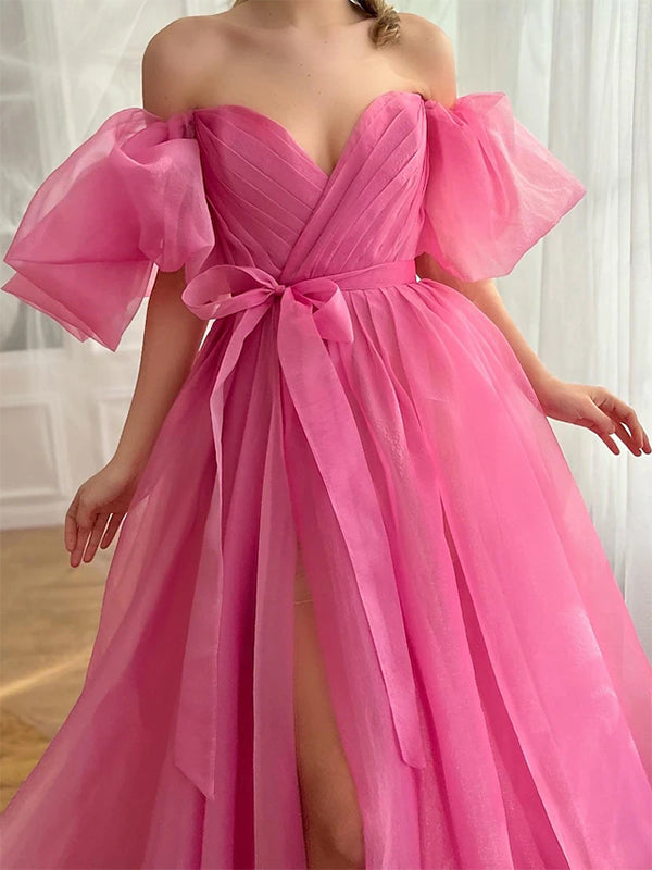 Gorgeous Off Shoulder Side Slit A-line Long Prom Dress Online, OL265