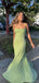 Simple Sparkly Spaghetti Straps Mermaid Lime Green Long Evening Prom Dress Online, OL153