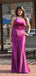 Simple One Shoulder Mermaid Fuchsia Satin Bridesmaid Dresses Online, BG424