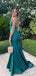 Elegant Spaghetti Straps V-neck Mermaid Jade Evening Prom Dress Online, OL157