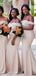 Elegant Off the Shoulder Mermaid Champagne Long Satin Bridesmaid Dresses, BG537