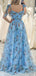 Gorgeous Spaghetti Straps Sleeveless A-line Tulle Blue Long Evening Prom Dress Online, OL201