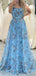 Gorgeous Spaghetti Straps Sleeveless A-line Tulle Blue Long Evening Prom Dress Online, OL201