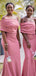 Elegant Off the Shoulder Mermaid Pink Jersey Long Bridesmaid Dresses Online, BG551