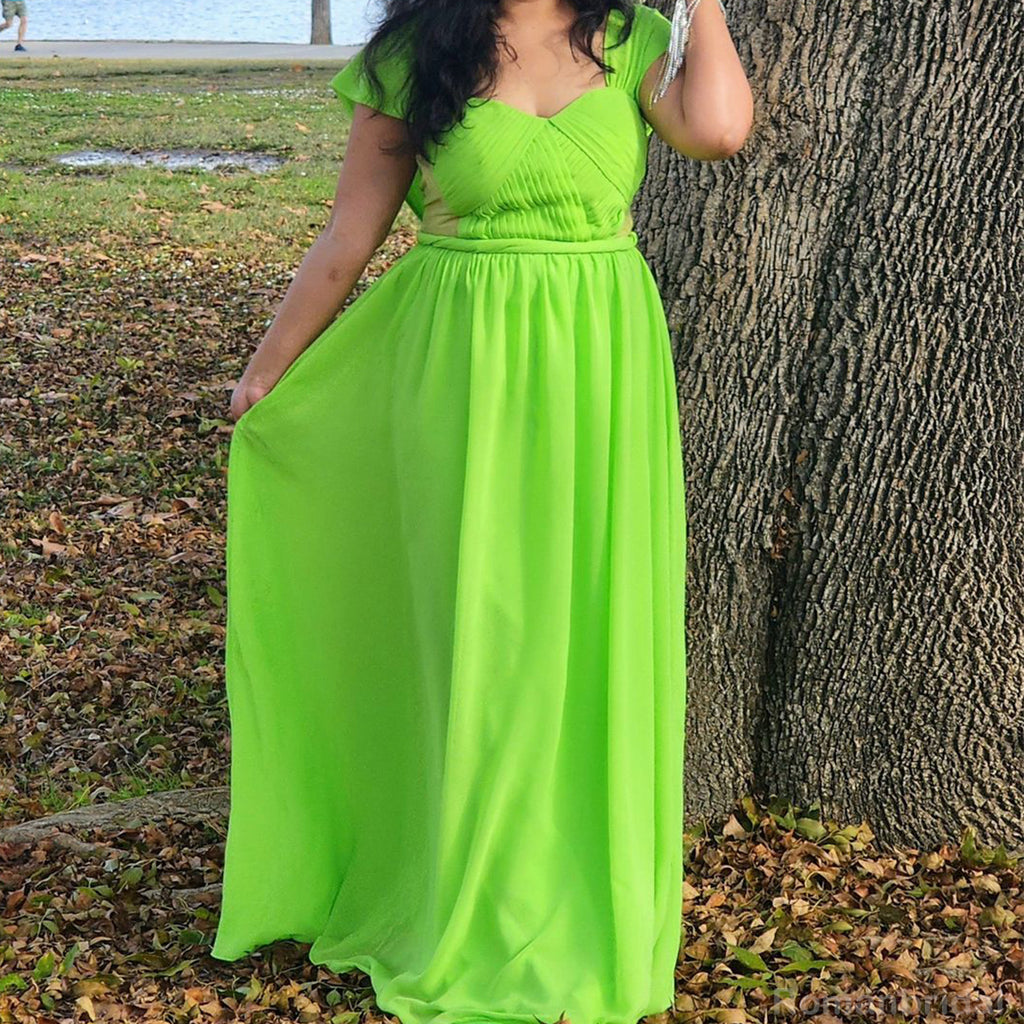 Simple Lime Green Straps A-line Chiffon Long Bridesmaid Dresses Online, BG425