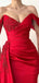 Elegant Off Shoulder V-neck Mermaid Satin Red Long Bridesmaid Dresses with Trailing , BG662