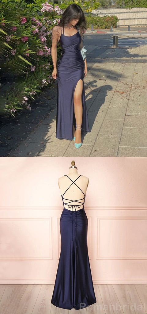 Elegant Mermaid Spaghetti Straps Sleeveless Side Slit Evening Prom Dress Online, OL167