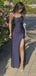 Elegant Mermaid Spaghetti Straps Sleeveless Side Slit Evening Prom Dress Online, OL167