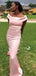 Elegant Off the Shoulder Mermaid Pink Long Satin Bridesmaid Dresses, BG538