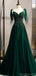 Elegant Spaghetti Straps V-neck A-line Tulle Long Dark Green Evening Prom Dress Online, OL203