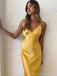 Simple Spaghetti Straps V-neck Mermaid Long Lemon Evening Prom Dress Online, OL131
