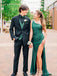 Elegant One Shoulder Mermaid Dark Green Long Evening Prom Dress with Side Slit, OL134
