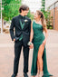Elegant One Shoulder Mermaid Dark Green Long Evening Prom Dress with Side Slit, OL134
