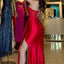 Sexy Spaghetti Straps Sweetheart Mermaid Side Slit Red Long Satin Bridesmaid Dresses Online, BG582