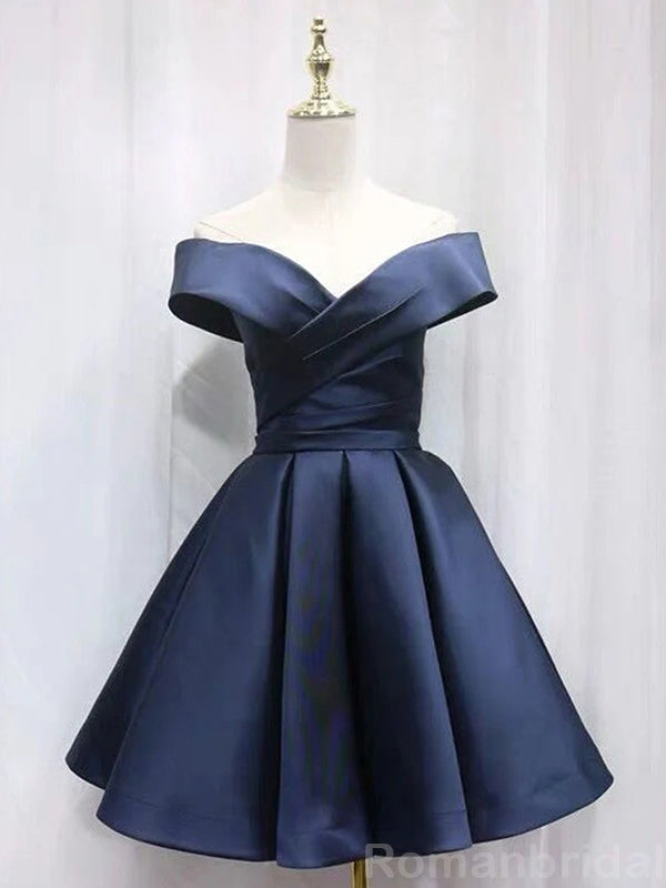 Elegant V-neck Off Shoulder A-line Satin Short Homecoming Dresses Online, HD0706