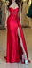 Sexy Spaghetti Straps Sweetheart Mermaid Side Slit Red Long Satin Bridesmaid Dresses Online, BG582