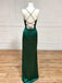 Sexy Spaghetti Straps Mermaid Side Slit Dark Green Long Evening Prom Dress Online, OL137