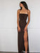 Sexy Spaghetti Straps Mermaid Chocolate Long Evening Prom Dress with Side Slit, OL145