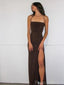 Sexy Spaghetti Straps Mermaid Chocolate Long Evening Prom Dress with Side Slit, OL145