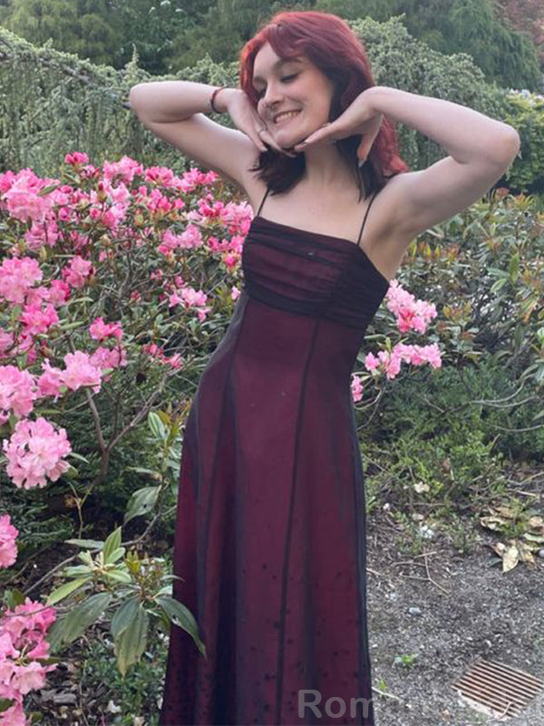 Sexy Spaghetti Straps Mermaid Black Red Long Evening Prom Dress Online, OL146