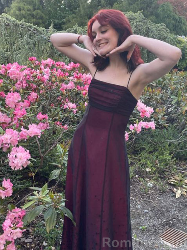 Sexy Spaghetti Straps Mermaid Black Red Long Evening Prom Dress Online, OL146