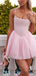 Elegant Spaghetti Straps A-line Tulle Pink Short Homecoming Dresses Online, HD0667
