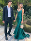 Elegant Spaghetti Straps V-neck Mermaid Jade Evening Prom Dress Online, OL157