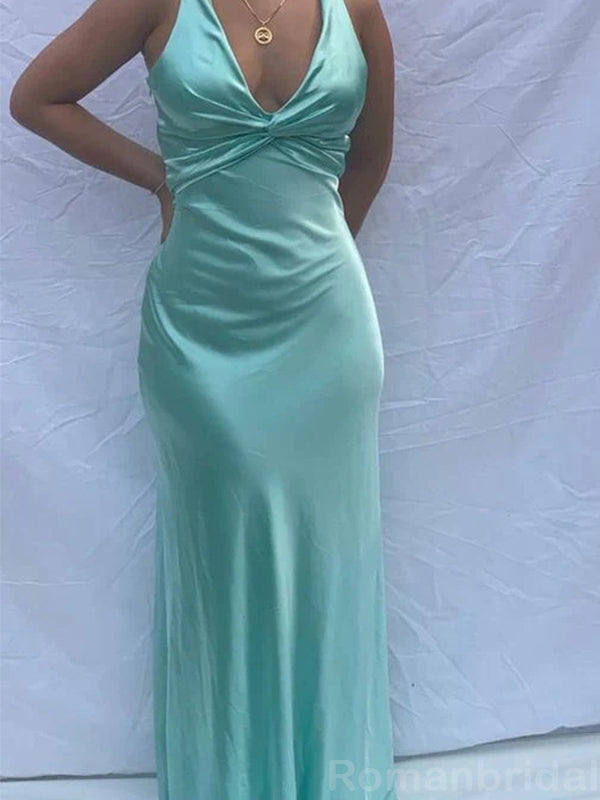 Elegant V-neck Sleeveless Column Mint Green Long Evening Prom Dress Online, OL159