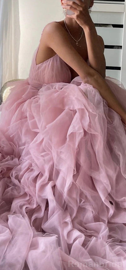 Elegant A-line Spaghetti Straps Dusty Rose Tulle Long Evening Prom Dress Online, OL216
