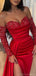 Sparkly Long Sleeves Sweetheart Mermaid Black Red Side Slit Evening Prom Dress Online, OL218