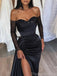 Sparkly Long Sleeves Sweetheart Mermaid Black Red Side Slit Evening Prom Dress Online, OL218