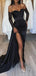 Sparkly Long Sleeves Sweetheart Mermaid Black Red Side Slit Evening Prom Dress Online, OL218