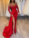 Sparkly Long Sleeves Sweetheart Mermaid Black Red Side Slit Evening Prom Dress Online, OL218