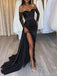 Sparkly Long Sleeves Sweetheart Mermaid Black Red Side Slit Evening Prom Dress Online, OL218