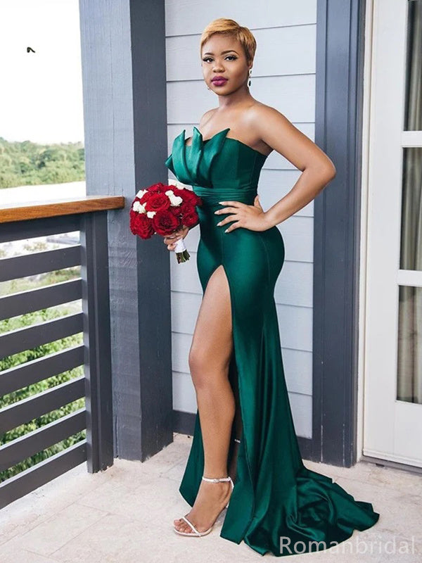Mismatched Emerald Green Off the Shoulder Mermaid Satin Cheap Bridesmaid Dresses online, BG258
