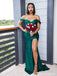 Mismatched Emerald Green Off the Shoulder Mermaid Satin Cheap Bridesmaid Dresses online, BG258
