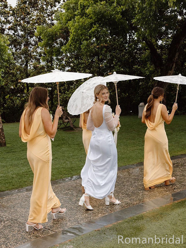 Simple Deep V-neck Sheath Sleeveless Backless Yellow Bridesmaid Dresses, BG280