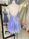 Sparkly Spaghetti Straps V-neck Sequin Short Purple Homecoming Dresses Online, HD0622